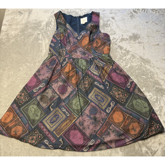 ModCloth Dress Womens L Geometric Cotton Back Zip Fit n Flare Lined - Picture 2 of 12